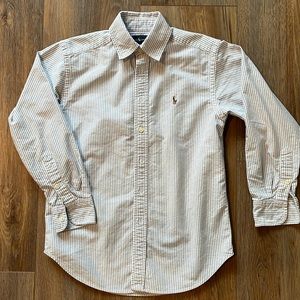 Ralph Lauren, blue and white striped button-down boys shirt, 100% cotton